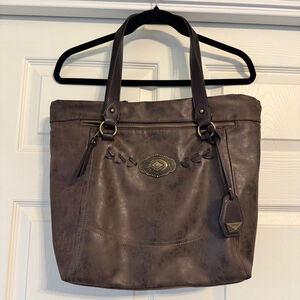 NWOT Ellen Tracy Women's Western Faux Leather Brown Tote Bag Brass Hardware
